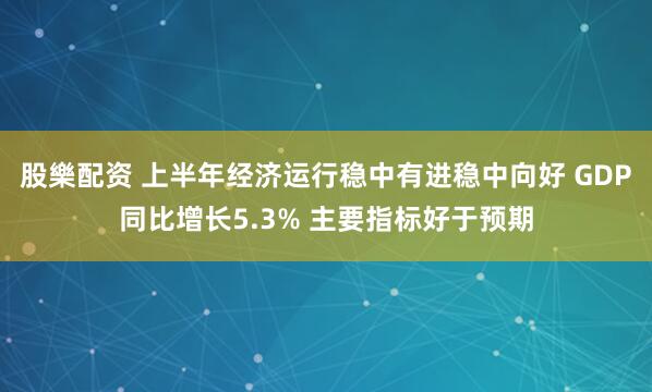 股樂配资 上半年经济运行稳中有进稳中向好 GDP同比增长5.3% 主要指标好于预期