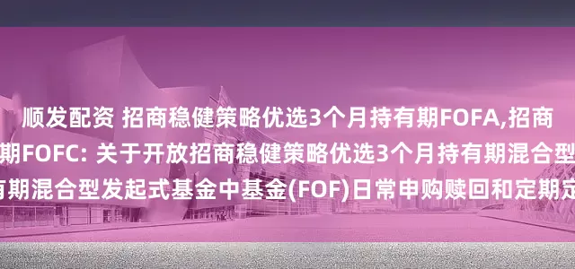 顺发配资 招商稳健策略优选3个月持有期FOFA,招商稳健策略优选3个月持有期FOFC: 关于开放招商稳健策略优选3个月持有期混合型发起式基金中基金(FOF)日常申购赎回和定期定额投资业务的公告