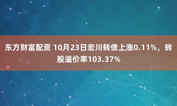 东方财富配资 10月23日宏川转债上涨0.11%，转股溢价率103.37%